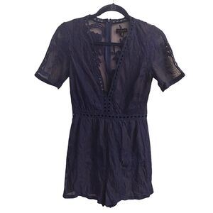 MISS AVENUE Navy Lace Short Sleeve Romper